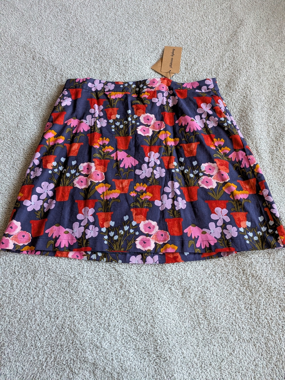 🌼B2G1🌼 Modcloth Princess Highway Navy A-Line Skirt with Pink & Red Floral Pots